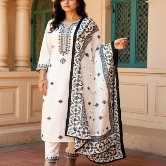Shivansh Creations White Embroidered Kurta Set with Trousers & Dupatta – S–2XL - Picture 5 of 7